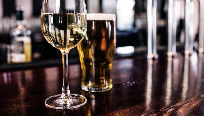 White wine and tap beer served at eclectic cuisine & lounge: Chefusion Restaurant and bar in Green Bay, Wisconsin